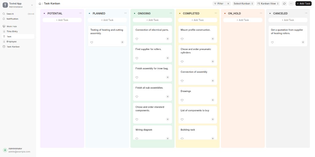 Kanban-Tafel mit Aufgaben in geplanten, laufenden und erledigten Spalten